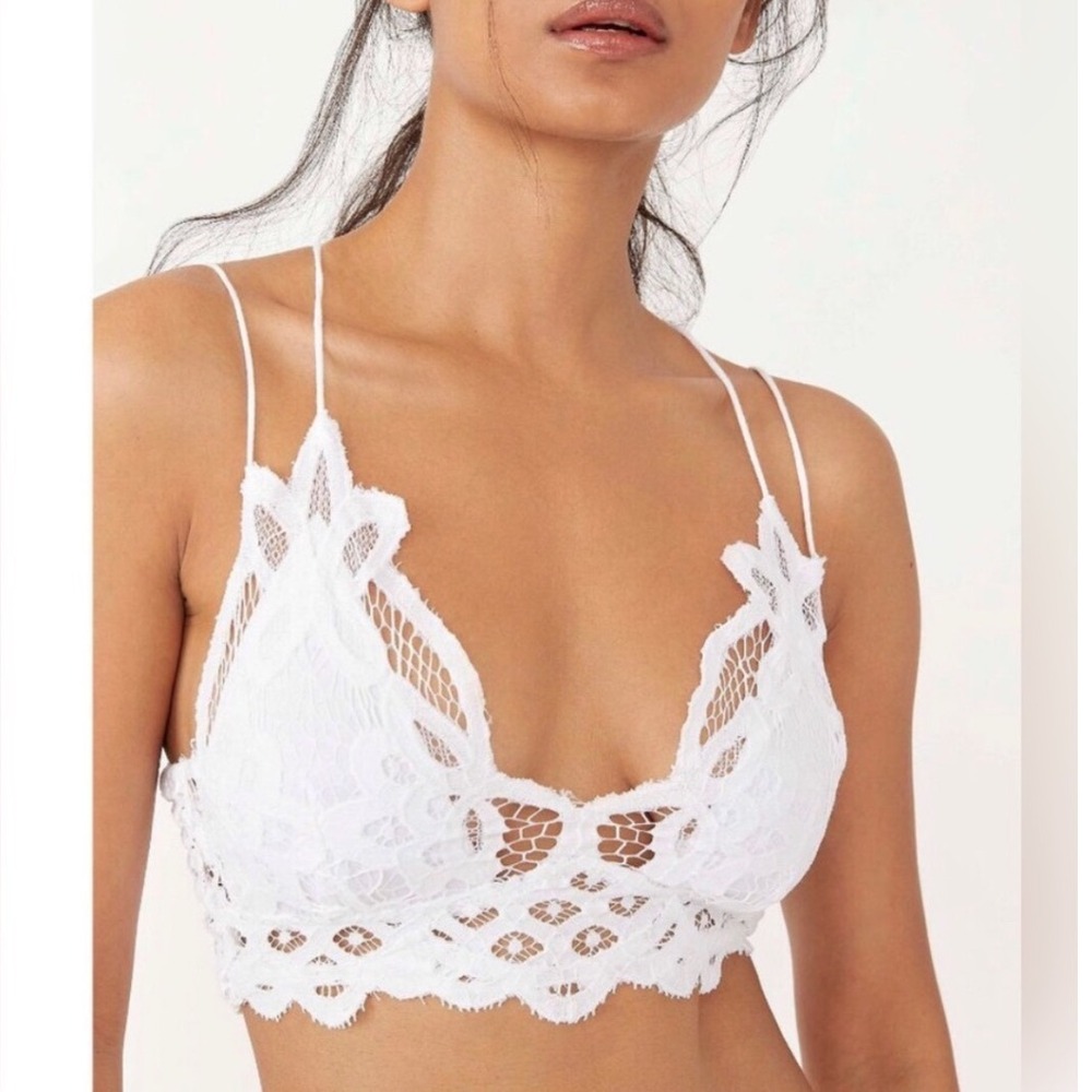 Free People FP One Adella White Lace Bralette Boho Strappy Crop Top XL